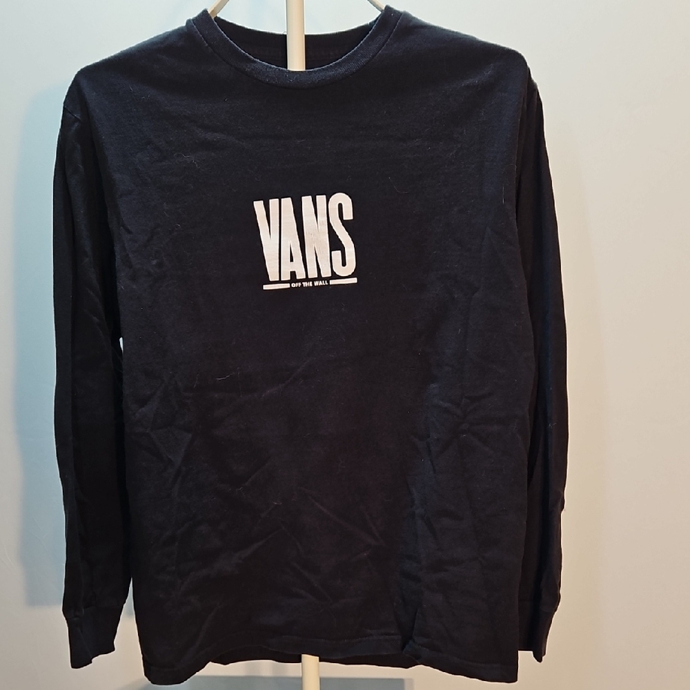 Vans Black Long Sleeve Tee with White Logo